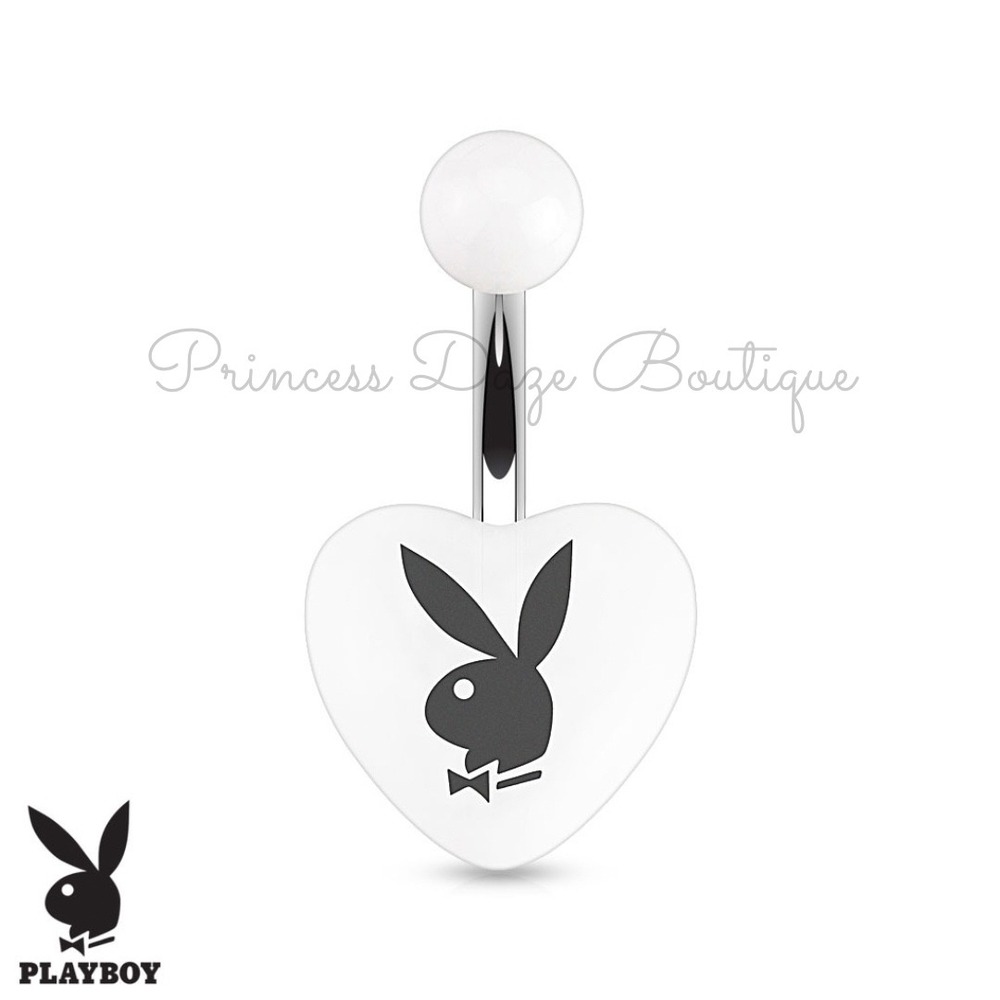 Playboy Bunny White Heart Belly Button Ring Navel Piercing Jewelry